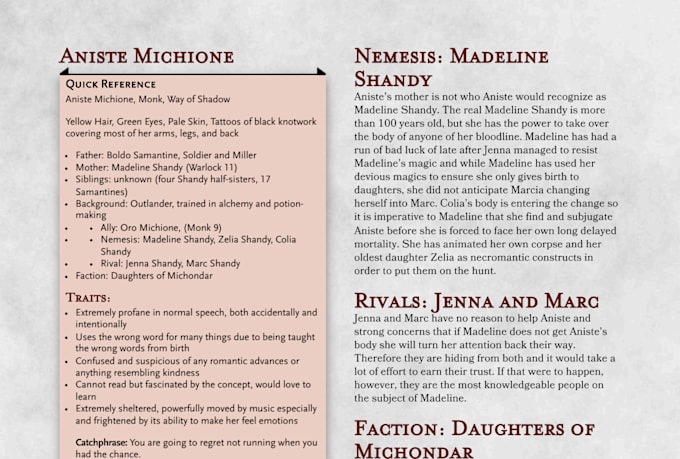 write a custom character background for you